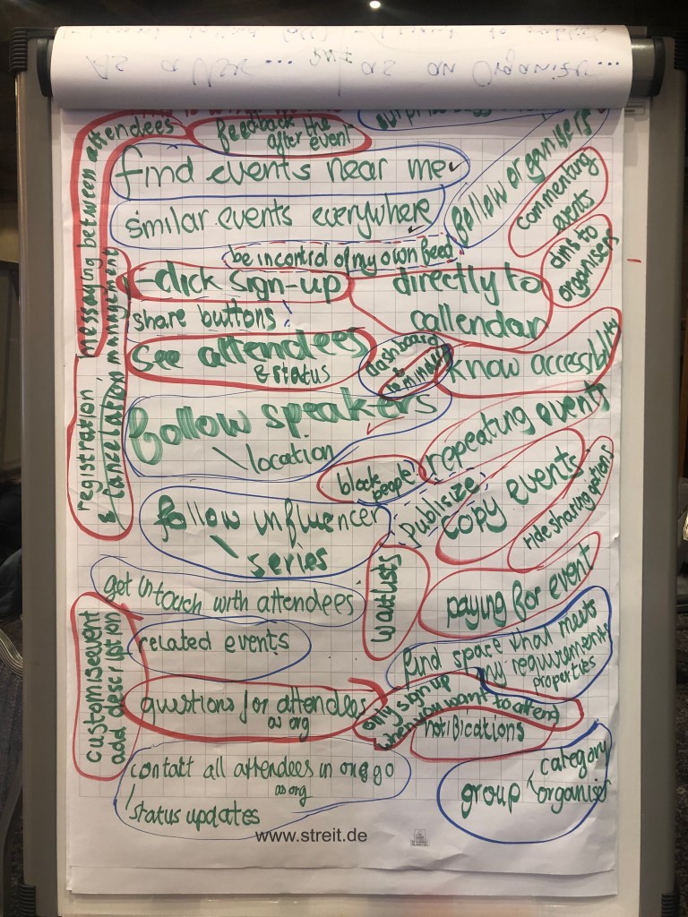 Photo of a Flipchart with notes in differnt colors